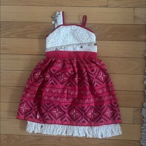 Red and White Patterned Dress with Fringe